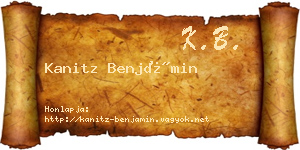 Kanitz Benjámin névjegykártya